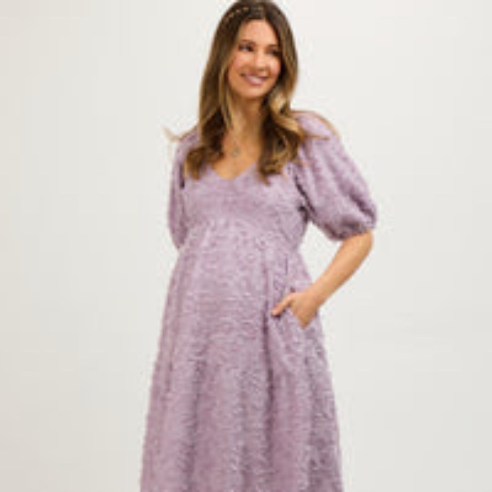 Pink Blush Lavender Fringe Floral Maternity Dress Sz L